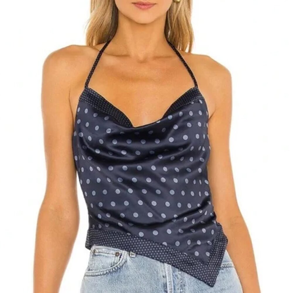 Camila Coelho Pauleta Top in Navy Polka Dot